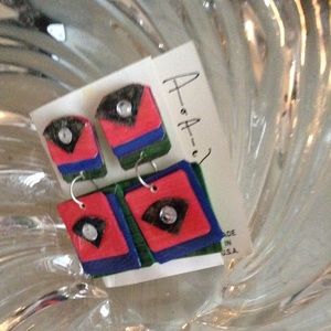 COLOR BLOCKING BLUE PINK GREEN handmade earrings